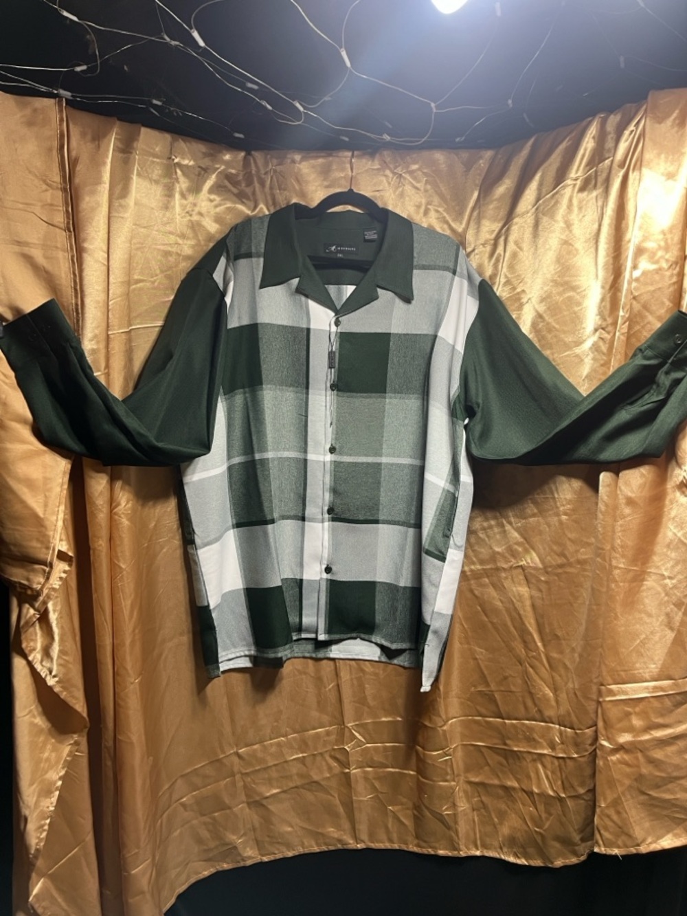 Men's Dark Green & White Plaid Button-Down Shirt with Matching Slacks.